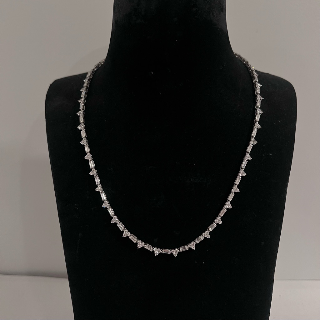 New Diamonique Silver Diamond Fancy Tennis Necklace